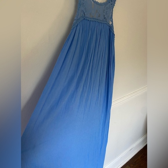 Flying Tomato Blue Sleeveless Floral Eyelet Scoop Neck Maxi Dress Size L - Picture 4 of 10